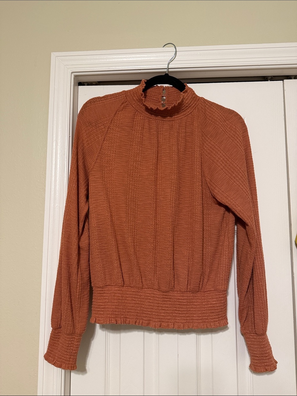 Free People Rust Ribbed Mock-Neck Sweater